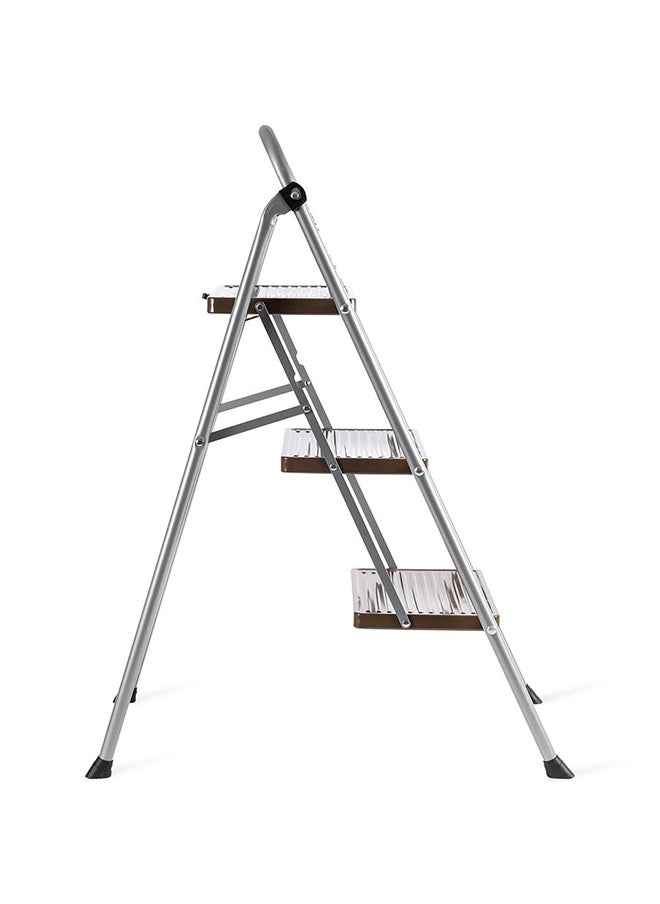 3-Step Steel Ladder, Silver & Brown