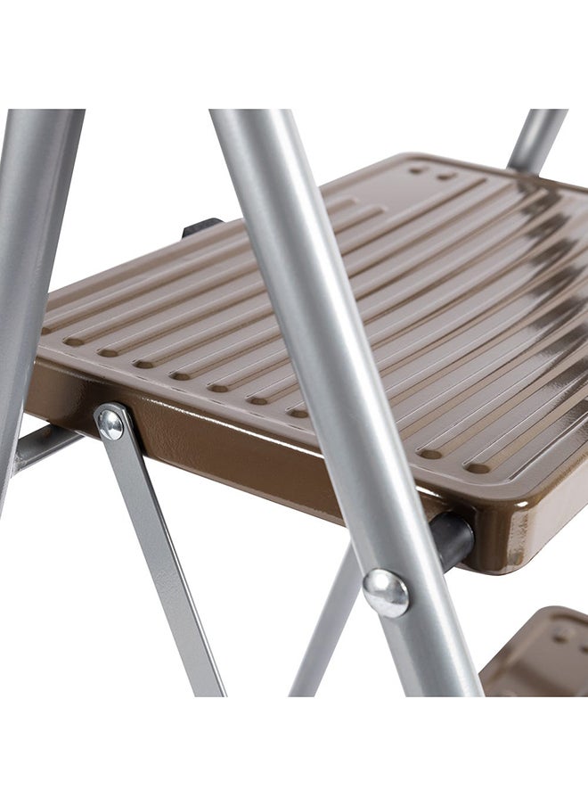 3-Step Steel Ladder, Silver & Brown