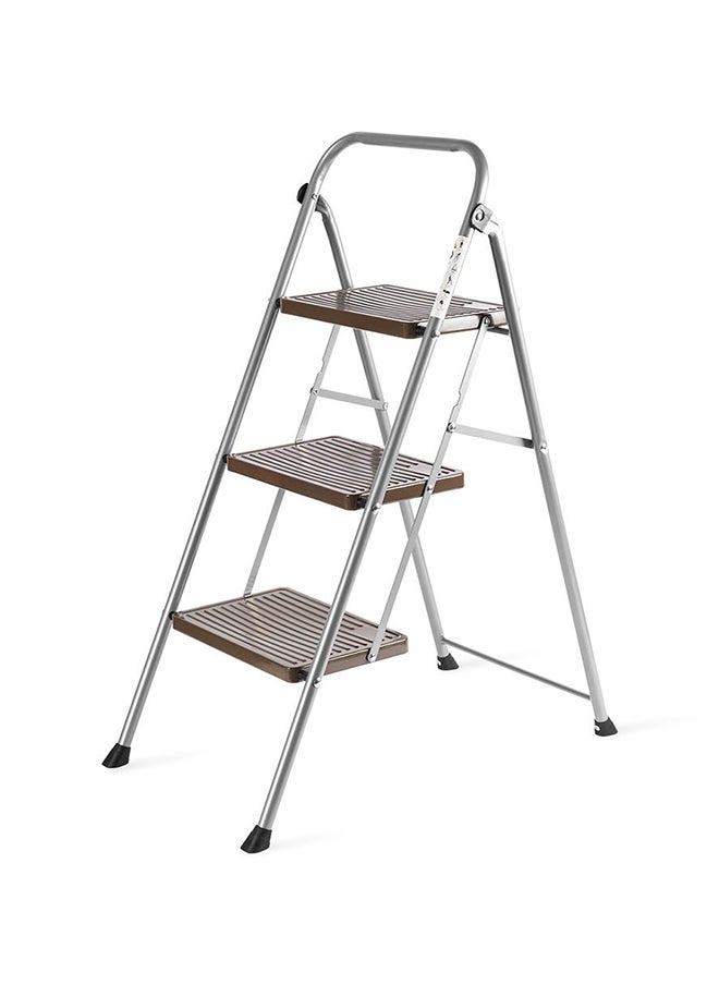 3-Step Steel Ladder, Silver & Brown