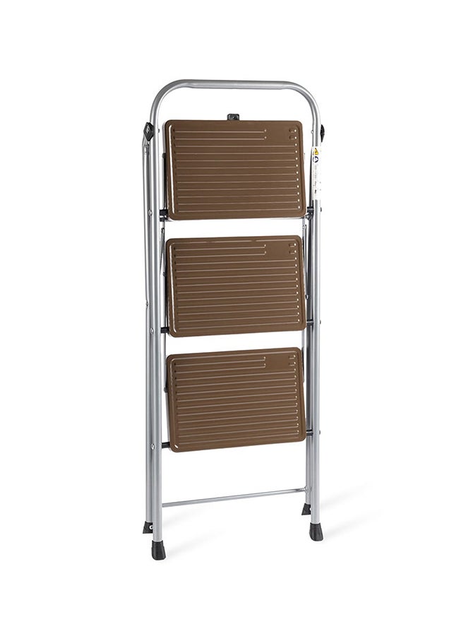 3-Step Steel Ladder, Silver & Brown