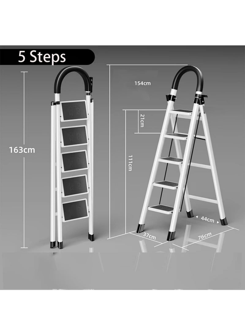 Folding 5 Step Ladder, Step Stool, Portable, Lightweight, Anti Slip Pedal, Handrail For Home Kitchen Office