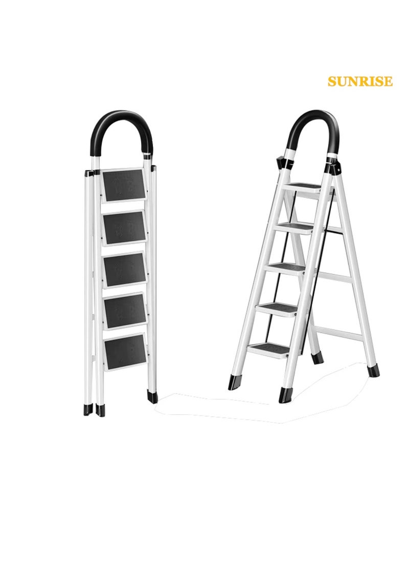 Folding 5 Step Ladder, Step Stool, Portable, Lightweight, Anti Slip Pedal, Handrail For Home Kitchen Office