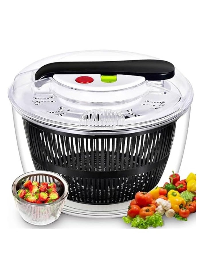 Large Salad Spinner, Manual Button Salad Dryer with 5L Bowl, Vegetable Washer and Dryer, Lettuce Cleaner and Dryer, Kitchen Veggie Rotating Drain Basket, Fruit Storage Container for Fridge