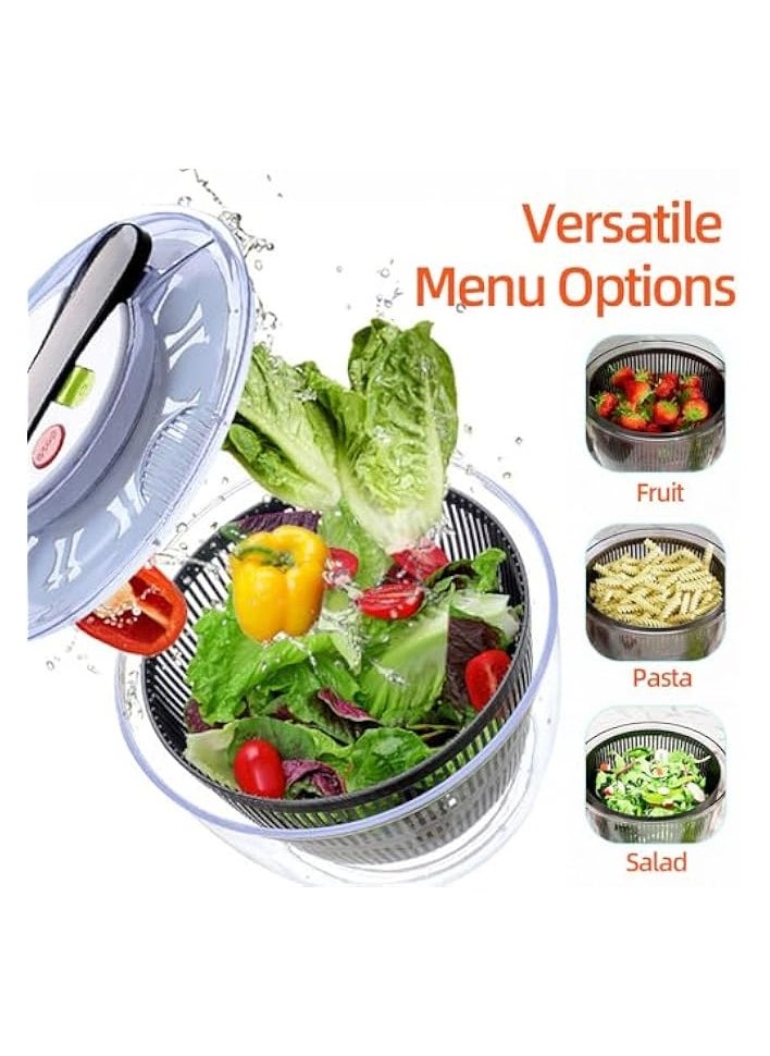 Large Salad Spinner, Manual Button Salad Dryer with 5L Bowl, Vegetable Washer and Dryer, Lettuce Cleaner and Dryer, Kitchen Veggie Rotating Drain Basket, Fruit Storage Container for Fridge