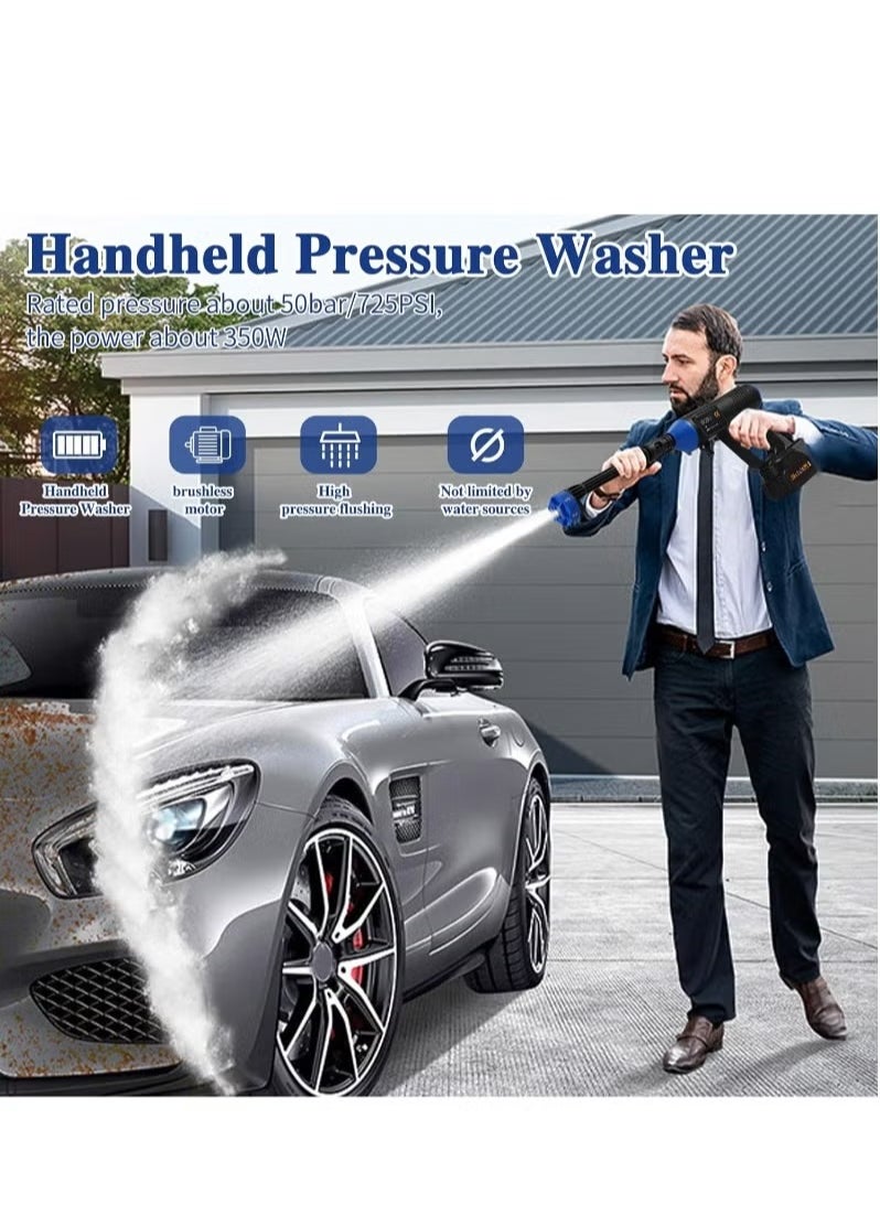 Handheld Pressure Washer – Portable Powerful Cordless Cleaner with Rechargeable Battery, 6-in-1 Injection Nozzle, 10m Tube, Toolbox Package for Car, Outdoor, and Home Cleaning