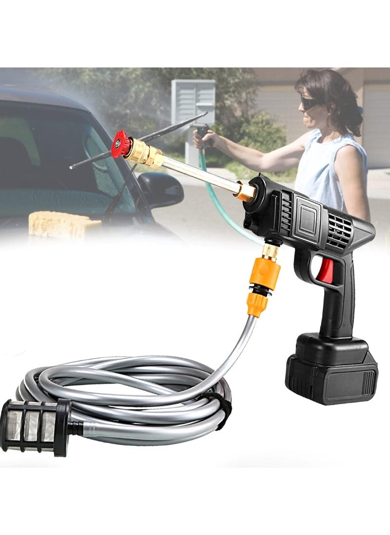 21V High-Pressure Car Washing Water Gun with Tool Box 2 Batteries & 5-Meter Hose Black