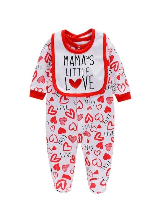 Bambimici Mama's Little Love Print Long Sleeve Bodysuit- Red