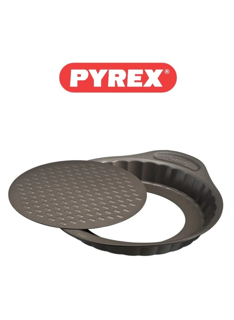 Pyrex Asimetria Flan Pan Loose Base 25cm AS25BQ0 - Durable, Easy Release, Optimal Grip, Elegant Design