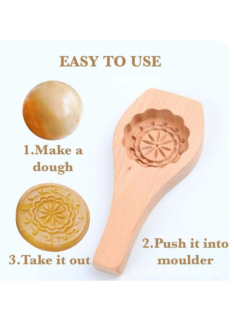 Carved Round Wooden Mold Press Mooncake Mold Middle Eastern Cookie & Cake Mold 2-1/2