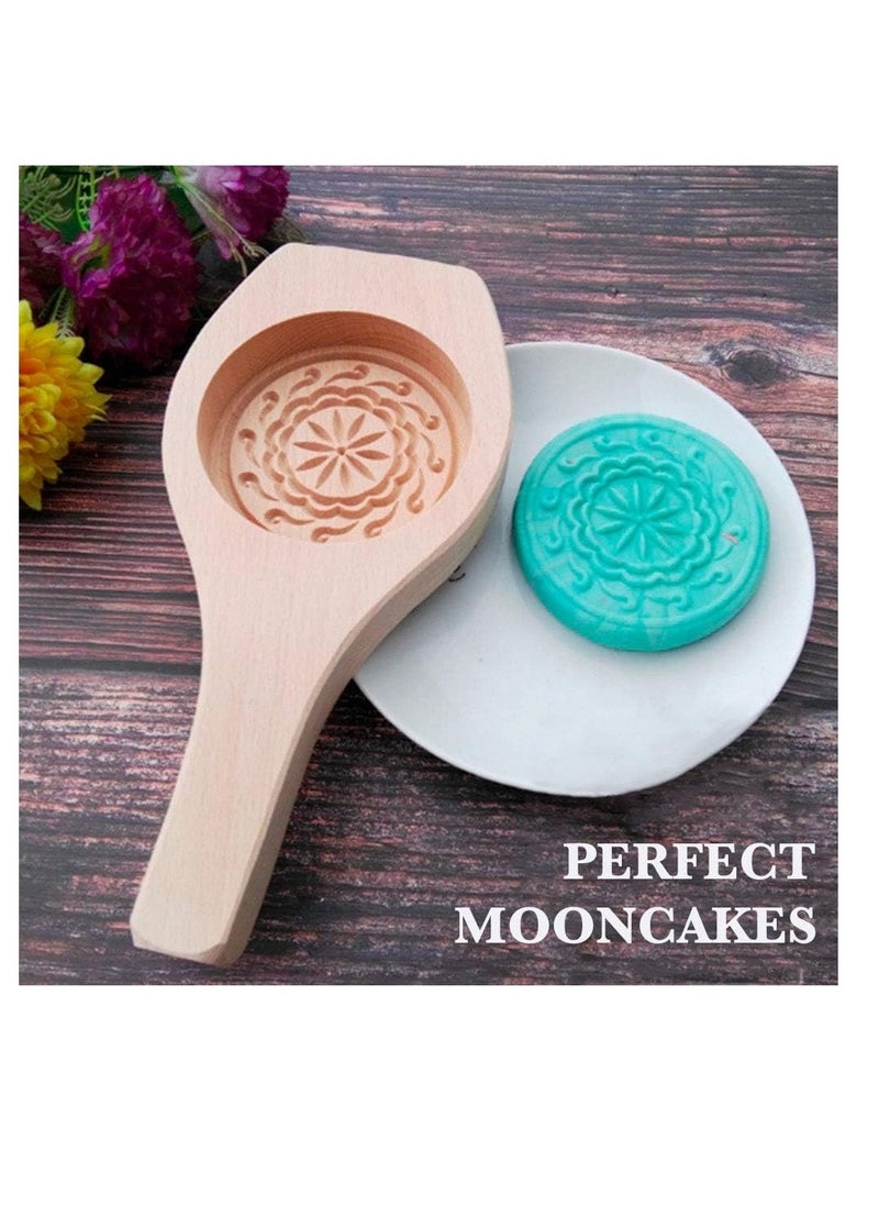 Carved Round Wooden Mold Press Mooncake Mold Middle Eastern Cookie & Cake Mold 2-1/2