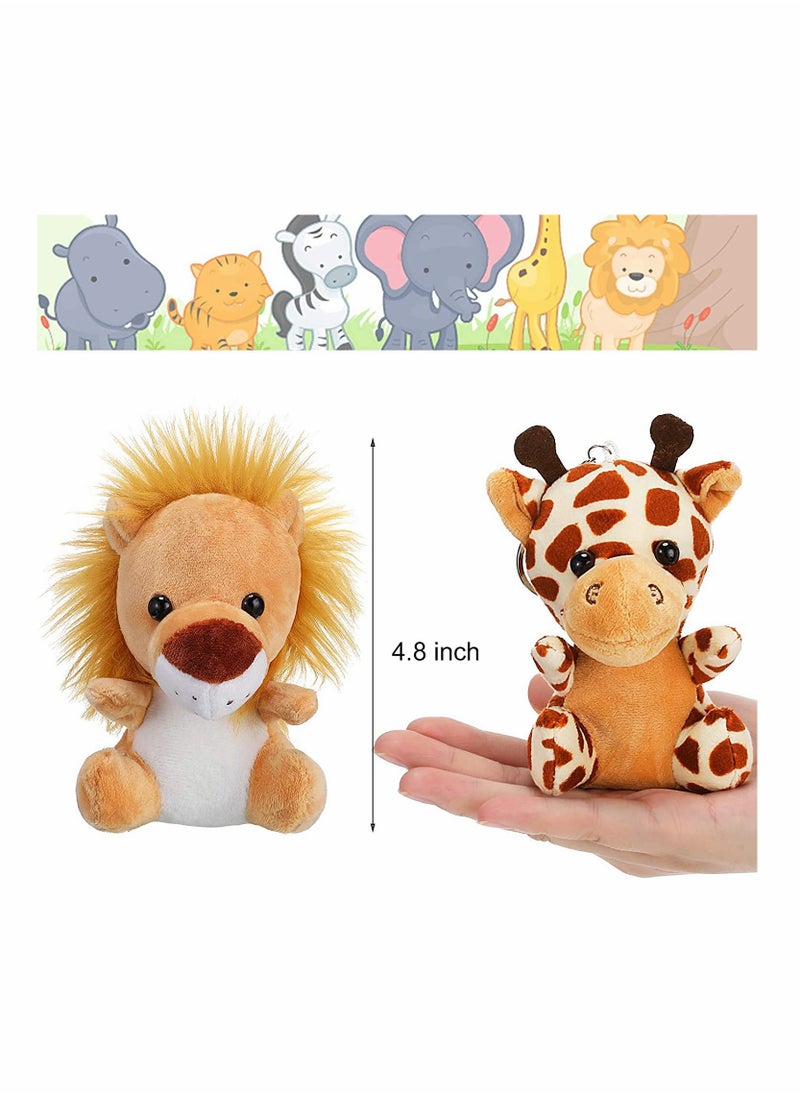 Toy Decorations, 6 Pieces Mini Stuffed Forest Animals Jungle Animal Plush Toys in 4.8 Inch Cute Plush Elephant Lion Giraffe Tiger Plush for Animal Themed Parties