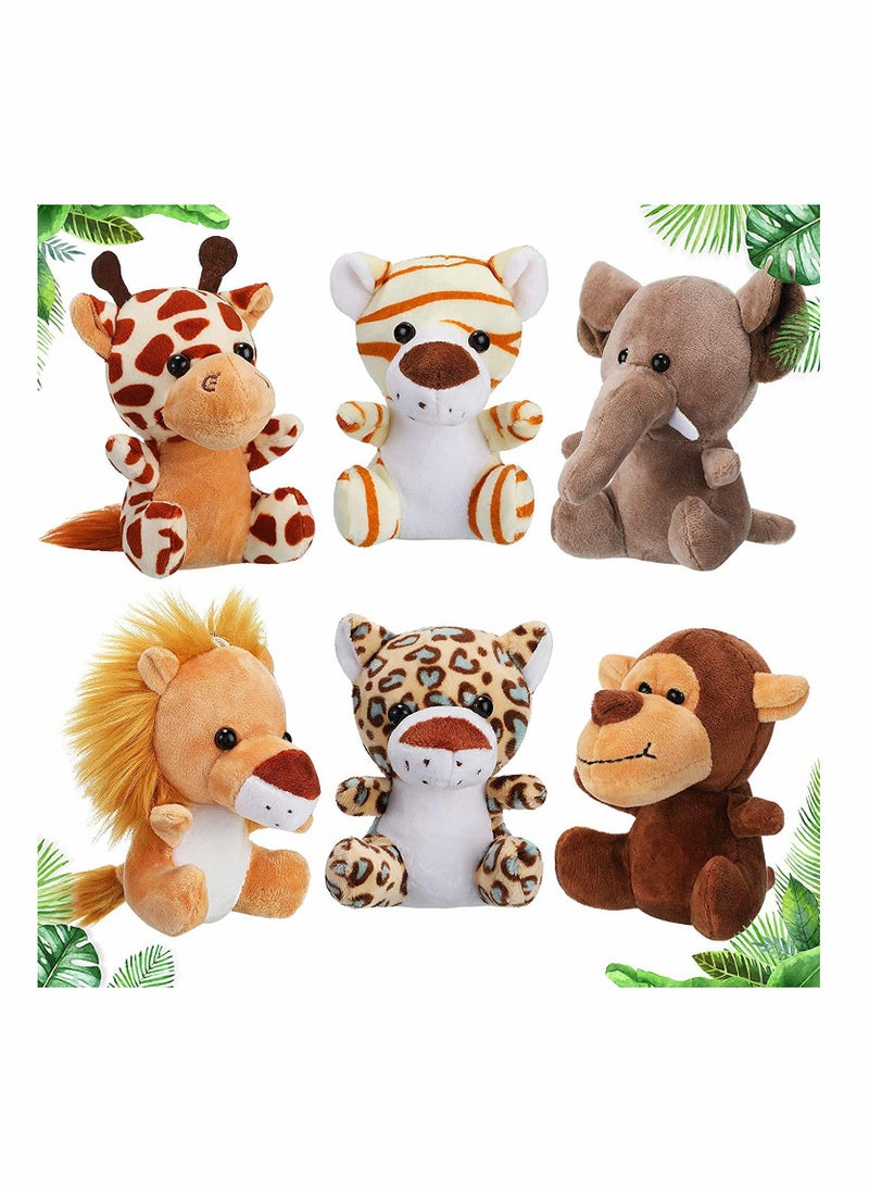 Toy Decorations, 6 Pieces Mini Stuffed Forest Animals Jungle Animal Plush Toys in 4.8 Inch Cute Plush Elephant Lion Giraffe Tiger Plush for Animal Themed Parties