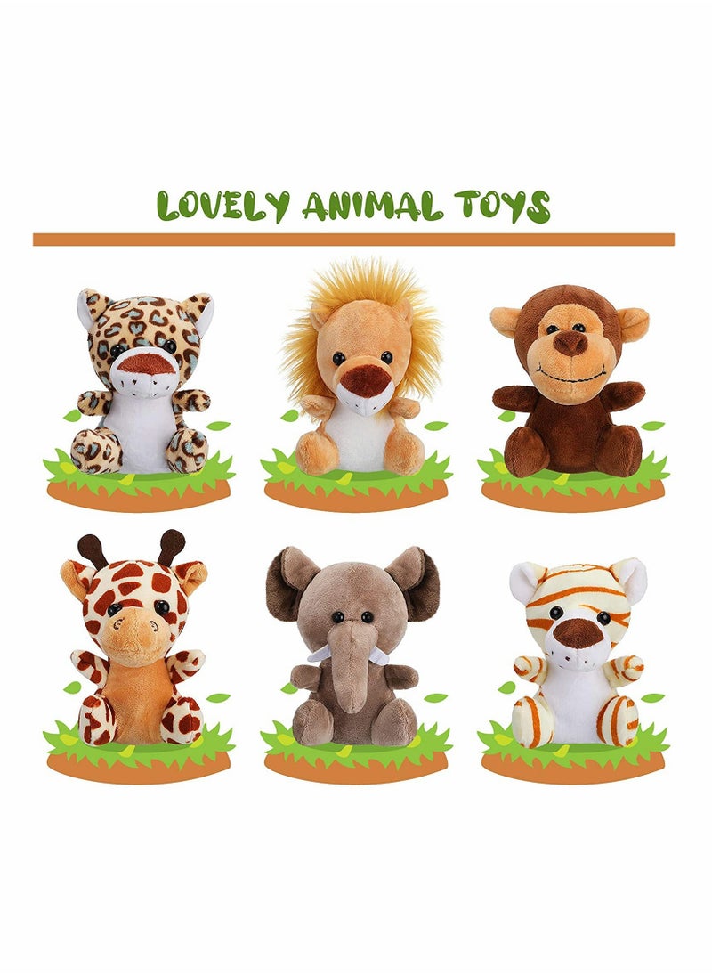 Toy Decorations, 6 Pieces Mini Stuffed Forest Animals Jungle Animal Plush Toys in 4.8 Inch Cute Plush Elephant Lion Giraffe Tiger Plush for Animal Themed Parties