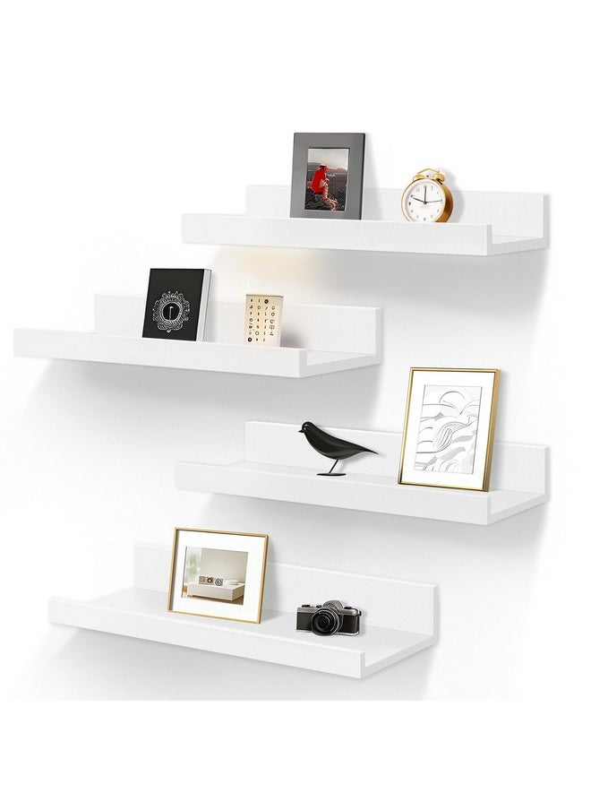 Floating Shelves For Wall Storage Set Of 4, 16 Inch Picture Ledge Shelf, White Wall Shelves With Lip For Kitchen, Bedroom, Bathroom, And Living Room