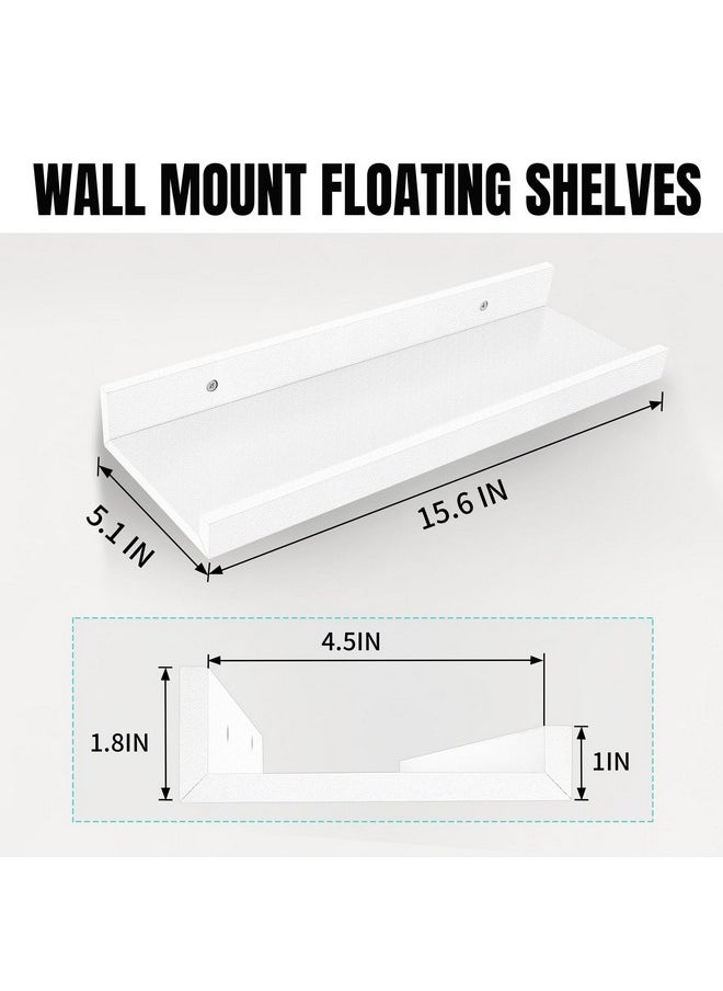 Floating Shelves For Wall Storage Set Of 4, 16 Inch Picture Ledge Shelf, White Wall Shelves With Lip For Kitchen, Bedroom, Bathroom, And Living Room