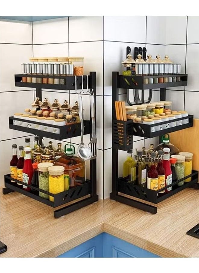 3-layer stainless steel countertops and cabinet storage racks, kitchen seasoning storage racks，