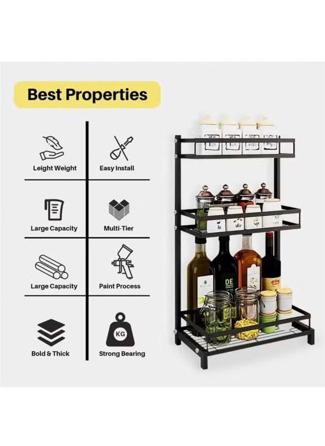 3-layer stainless steel countertops and cabinet storage racks, kitchen seasoning storage racks，