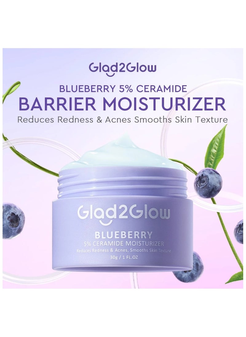 Glad2Glow Complete Set: Blueberry Ceramide Moisturizer 30g with Blueberry Ceramide Low pH Gel 70ml - Skin Barrier Repair and Acne Moisturizer