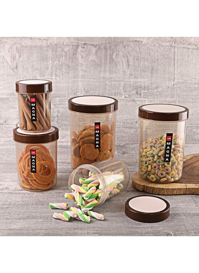 CELLO Plastic Magna Container Set of 16 (500ml x 4, 750ml x4, 1000ml x 4, 1700ml x 4) Brown | Plastic Container Set for Kitchen | Storage Jars for Grains, Pulses, Condiments, Snack