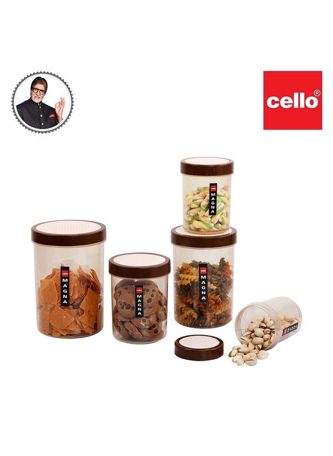 CELLO Plastic Magna Container Set of 16 (500ml x 4, 750ml x4, 1000ml x 4, 1700ml x 4) Brown | Plastic Container Set for Kitchen | Storage Jars for Grains, Pulses, Condiments, Snack