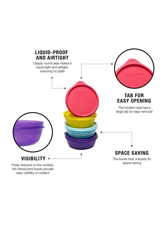 Tupperware Buddy Bowl Set, 300ml, 4 Pieces, Assorted, Plastic, Multicolour