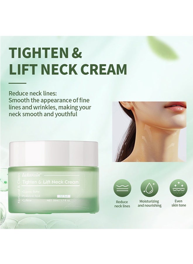 Tighten Lift Neck Cream,with Hyaluronic Acid and Caffeine Anti Aging Neck Cream for Tightening Firming Smooth Fine Lines and Wrinkles Moisturizing Nourishing Neck Firming Cream Tighten Skin and Neck Lift Cream 50ml