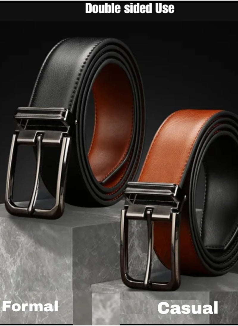 Stylish, Durable Reversible Leather Belt for Casual & Formal Wear- Pure Genuine Leather Men’s Belt in Black and Brown Color - Men Belt for Jeans