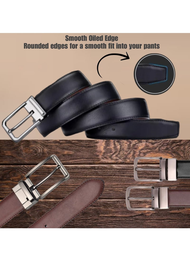 Stylish, Durable Reversible Leather Belt for Casual & Formal Wear- Pure Genuine Leather Men’s Belt in Black and Brown Color - Men Belt for Jeans