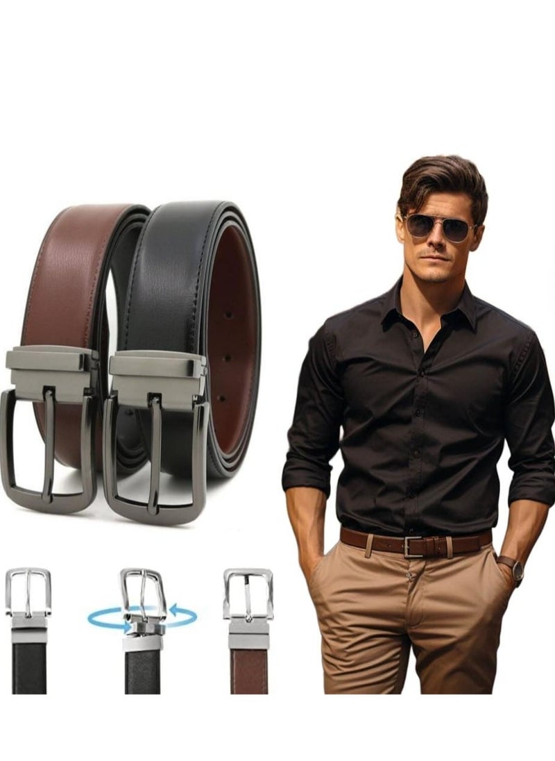 Stylish, Durable Reversible Leather Belt for Casual & Formal Wear- Pure Genuine Leather Men’s Belt in Black and Brown Color - Men Belt for Jeans