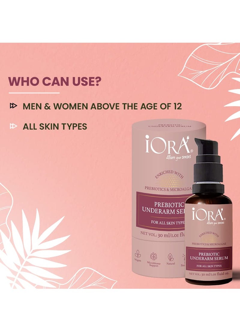 iORA Prebiotic Underarm Serum | Helps with Brightening, Depigmentation & Odour Control for Dark Underarms | Enriched with Neem, Green Tea & Essential Oils | For All Skin Types - Men & Women