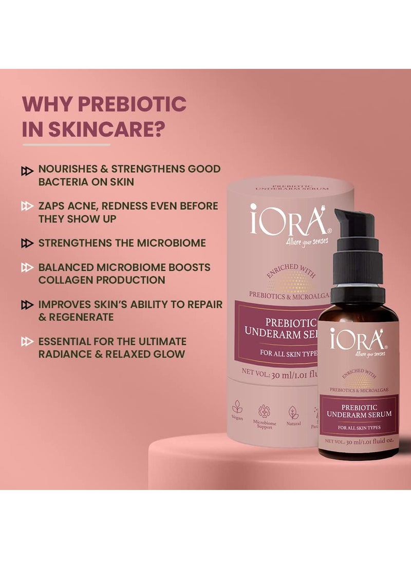 iORA Prebiotic Underarm Serum | Helps with Brightening, Depigmentation & Odour Control for Dark Underarms | Enriched with Neem, Green Tea & Essential Oils | For All Skin Types - Men & Women