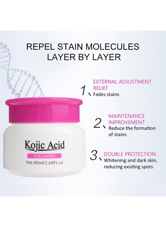 Kojic Acid Face Whitening Cream, Moisturizing Hydrate and Nourish the Skin, Lightweight Non-Greasy Deep Penetration Anti-Aging，Spots Or Acne Scars In A Effective Way, 80ml/2.68 FL.oz