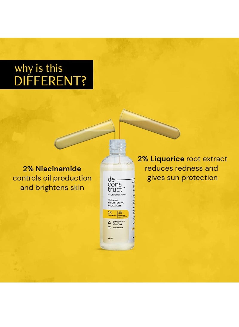 Deconstruct Niacinamide Brightening Face Wash | 2% Niacinamide+2% Liquorice Root Extract | For Glowing Skin | 100 ml each | Pack of 2