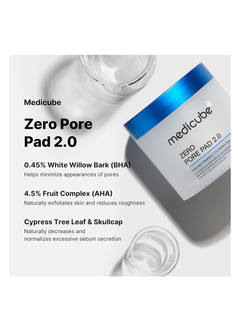 Medicube Zero Pore Pads 2.0 - Dual-Textured Facial Toner Pads for Exfoliation and Minimizing Pores with 4.5% AHA Lactic Acid & 0.45% BHA Salicylic Acid - Ideal for All Skin Types - Korean Skin Care