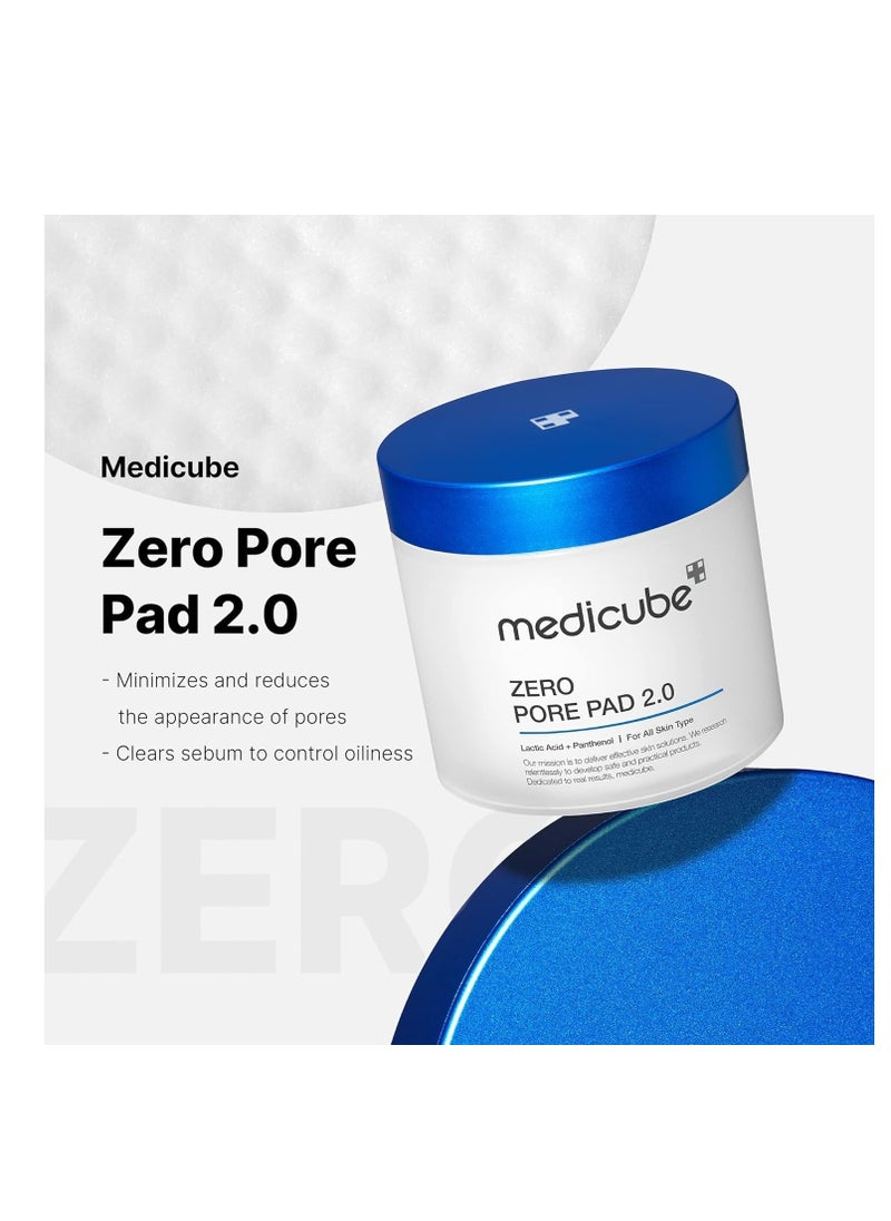 Medicube Zero Pore Pads 2.0 - Dual-Textured Facial Toner Pads for Exfoliation and Minimizing Pores with 4.5% AHA Lactic Acid & 0.45% BHA Salicylic Acid - Ideal for All Skin Types - Korean Skin Care