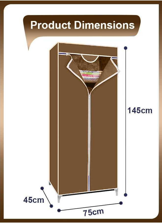 Portable 2 Layer Freestanding Wardrobe Closet Clothes Storage Organizer With Hanging Rack & Waterproof Non-Woven Fabric Cover For Shirts Suits Blankets Bed Sheets Pants Shoes