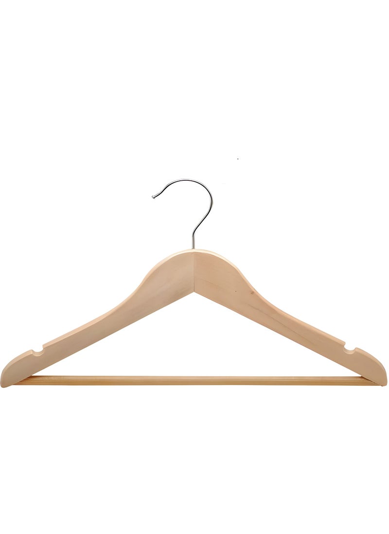 A Set Of 10 Natural Blonde Wood Color Coat/Suit Hangers, Hangers Clothes With 360° Swivel, Non-slip Pants Bar, Shoulder Notches for Camisole, Jacket, pants (10-Pack)