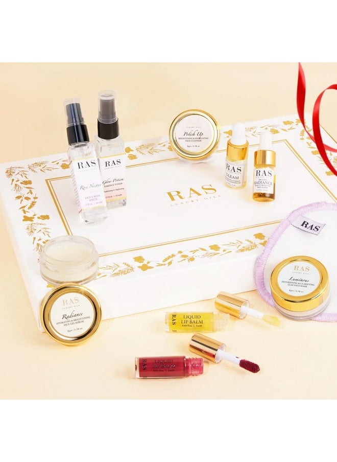 10-Piece Glow Essentials Miniature Set | Helps Cleanse, Brighten & Calms Skin | Keeps Skin Nourished & Hydrated | Contains Rice Powder, 24-K Gold, Aloe & Niacinamide, Pack Of 10