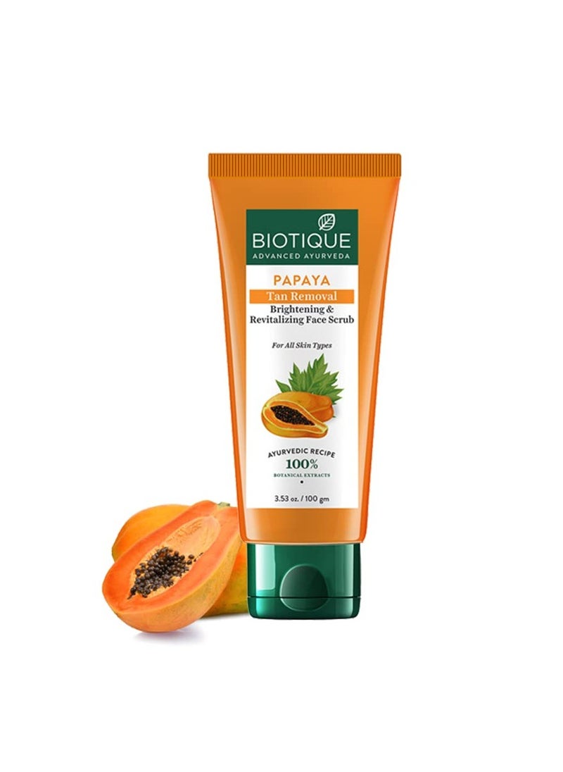 Biotique Papaya Tan Removal Brightening & Revitalizing Face Scrub | Gentle Exfoliation | Smooth and Clear Complexation | 100% Botanical Extracts| Suitable for All Skin Types | 100g