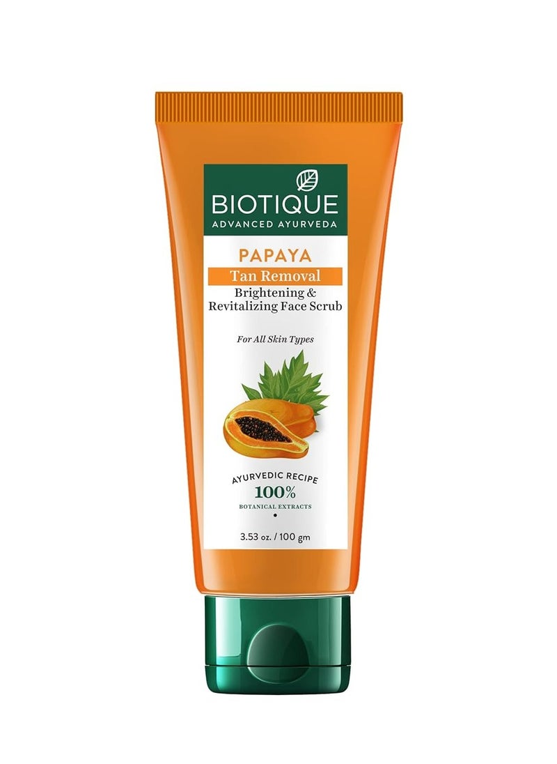 Biotique Papaya Tan Removal Brightening & Revitalizing Face Scrub | Gentle Exfoliation | Smooth and Clear Complexation | 100% Botanical Extracts| Suitable for All Skin Types | 100g