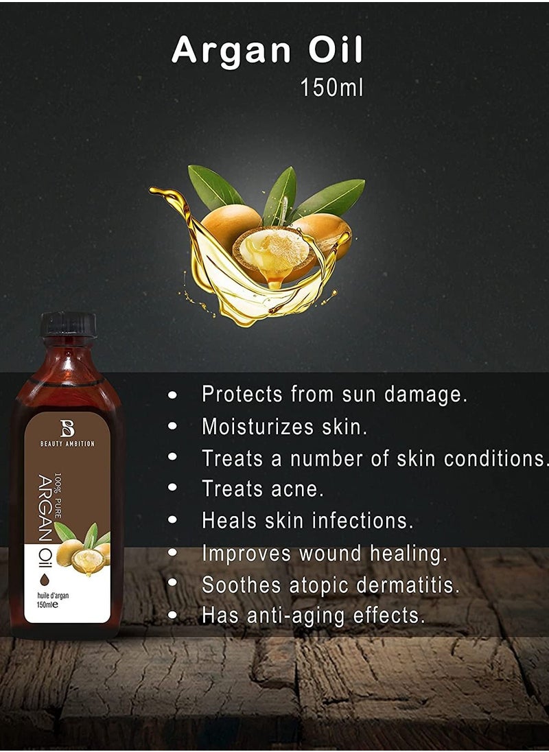 Argan Oil 100% Pure Stimulate Growth Dry for Damaged Hair Skin Moisturizer, Nails Protector 150 ml