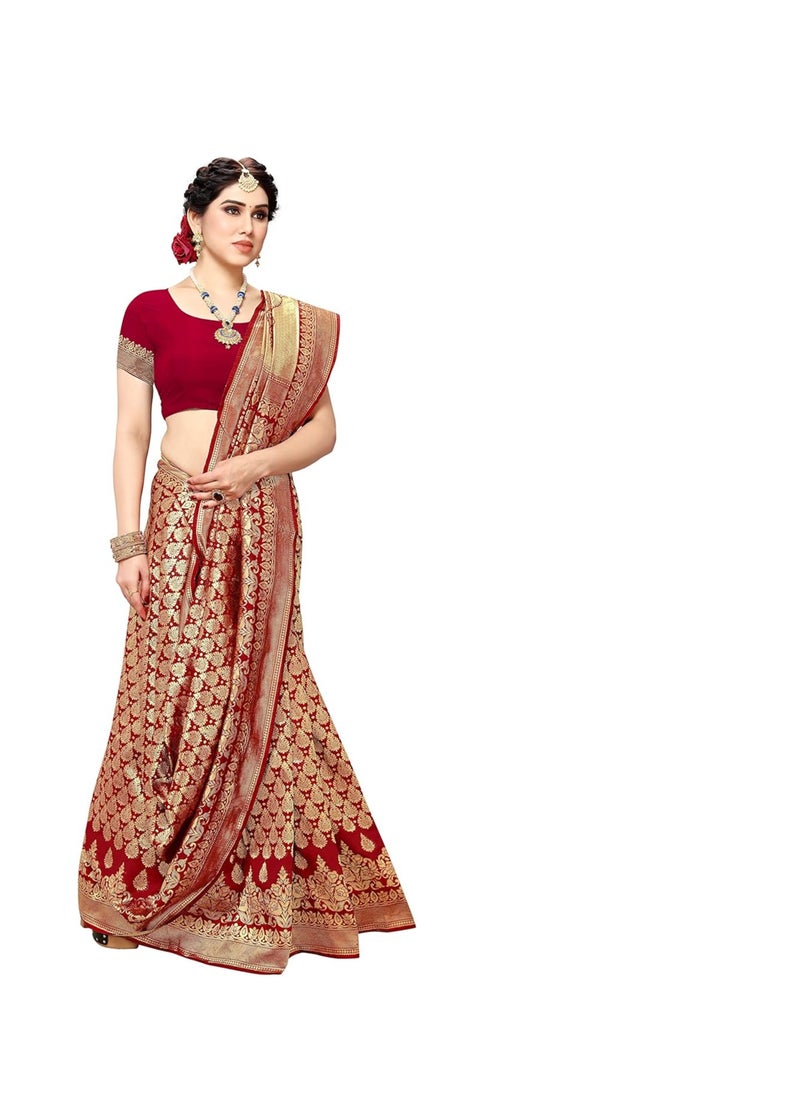 Accessorize Kingdom Women's Jacquard Silk Saree with Blouse Piece