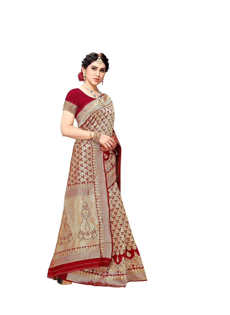 Accessorize Kingdom Women's Jacquard Silk Saree with Blouse Piece