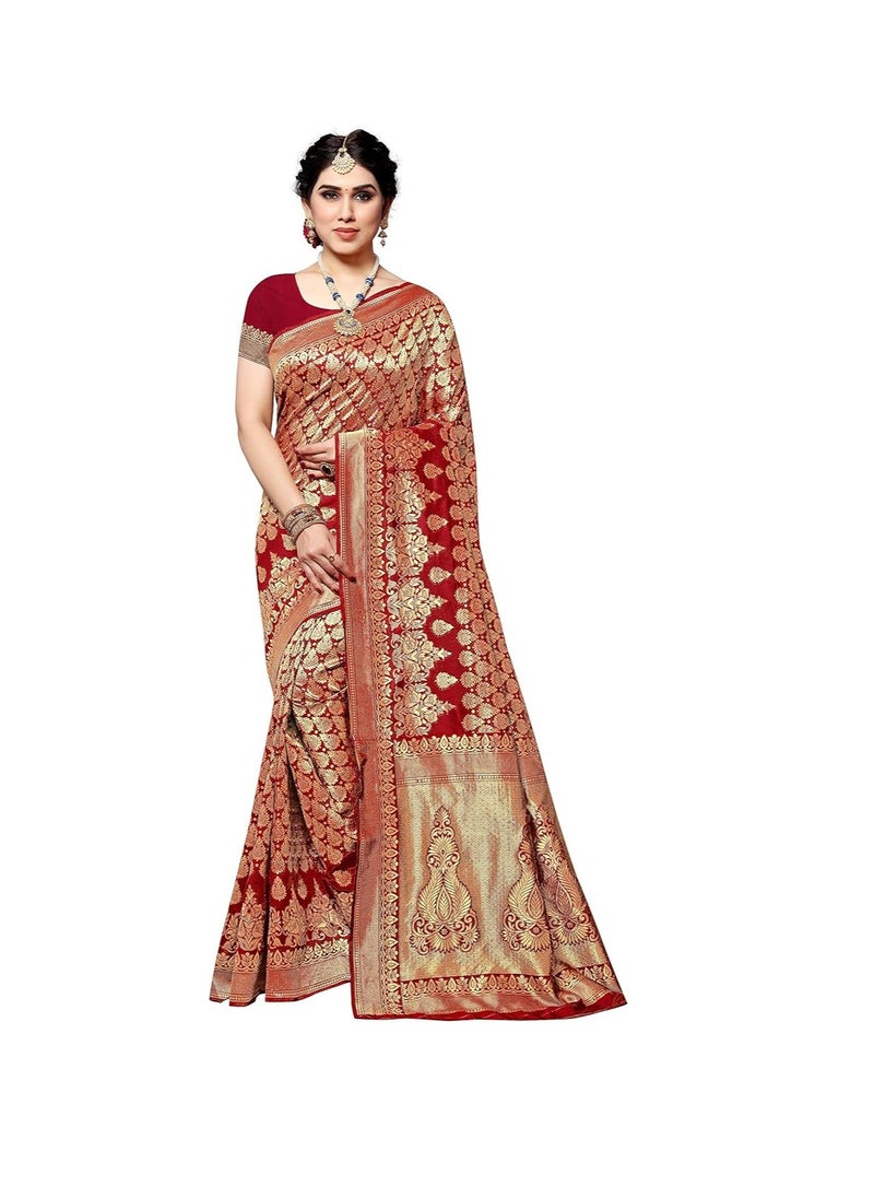 Accessorize Kingdom Women's Jacquard Silk Saree with Blouse Piece