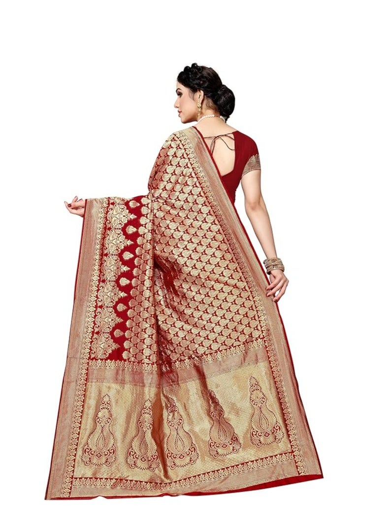 Accessorize Kingdom Women's Jacquard Silk Saree with Blouse Piece