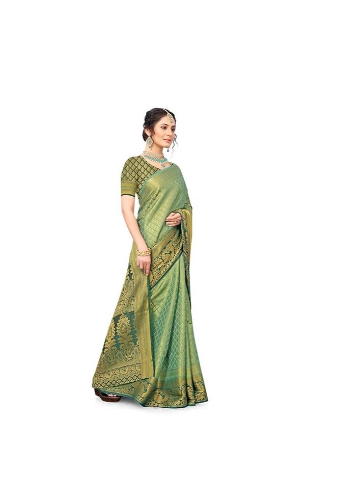 Accessorize Kingdom Women's Banarasi Art Silk Saree With Unstitched Blouse Piece