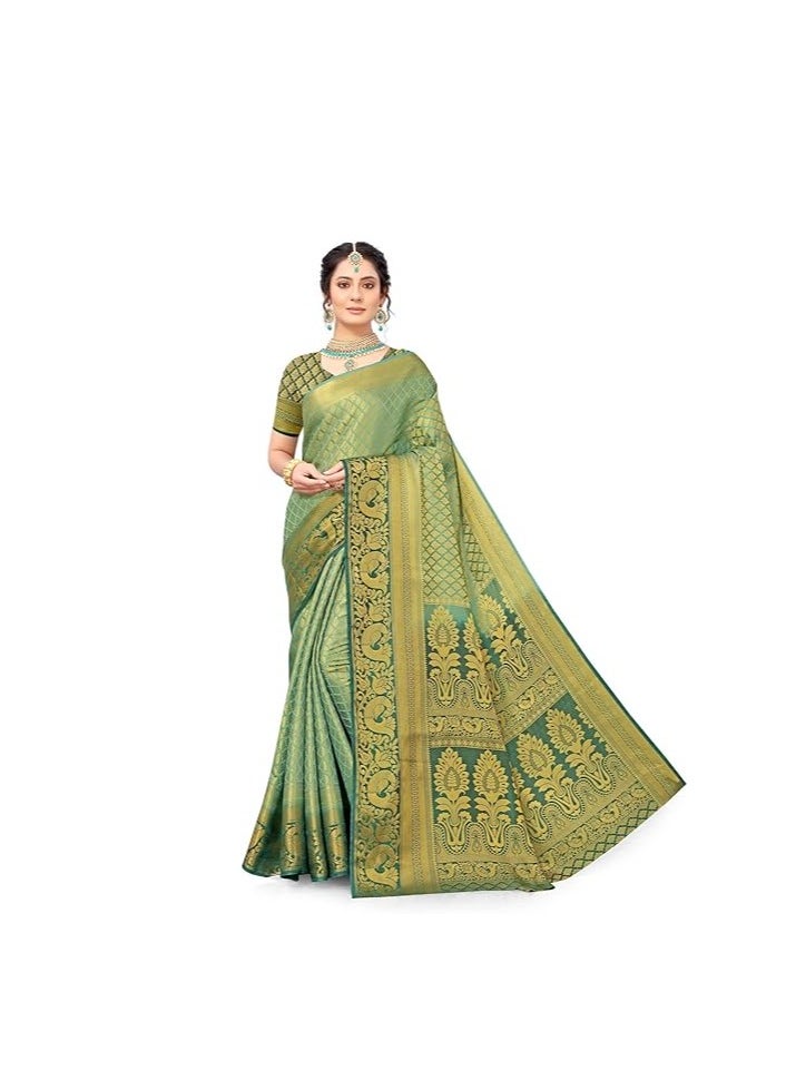 Accessorize Kingdom Women's Banarasi Art Silk Saree With Unstitched Blouse Piece