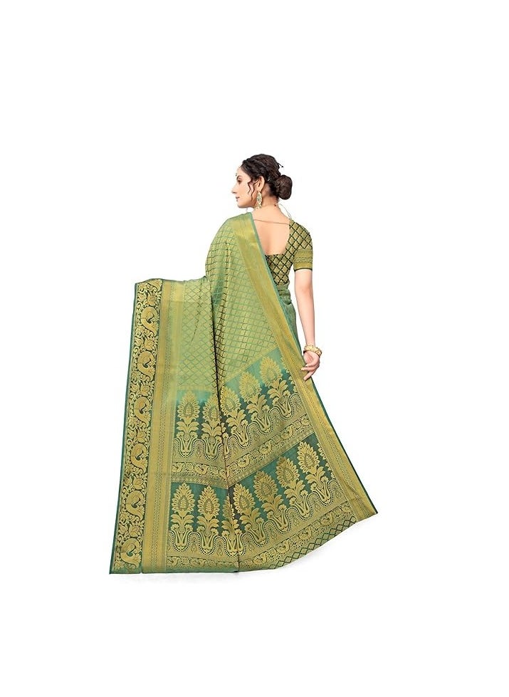 Accessorize Kingdom Women's Banarasi Art Silk Saree With Unstitched Blouse Piece