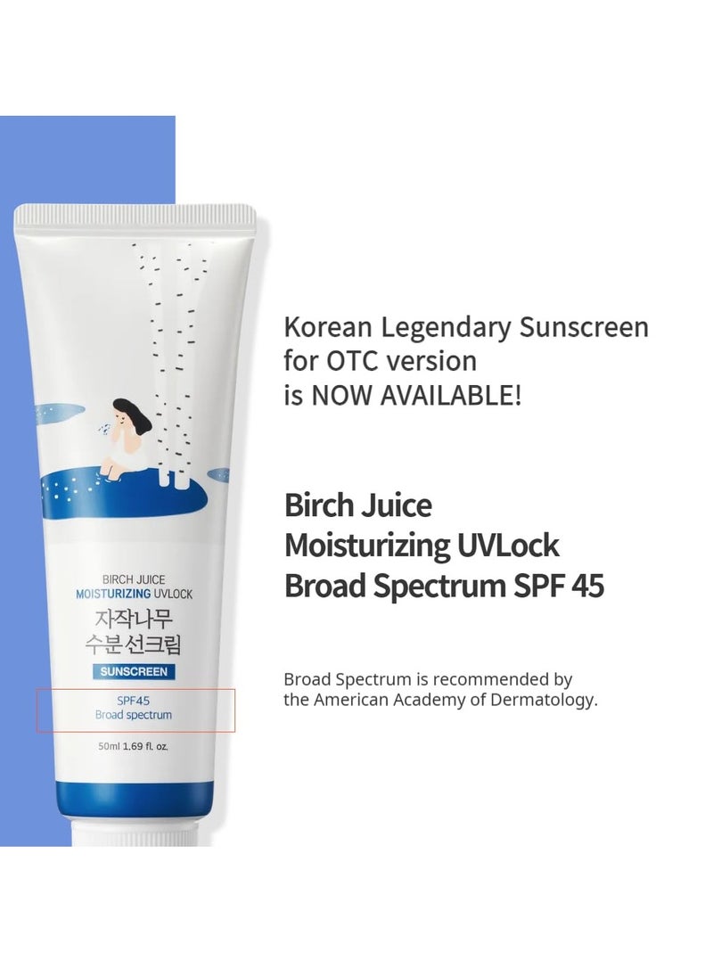 ROUND LAB Birch Juice Moisturizing UV LOCK 1.69 Fl Oz SPF 45 broad spectrum, A moisturizing sunscreen, No White Cast, Strong UV Protection, Moist Essence Type, Ocean Friendly-Reef Safe