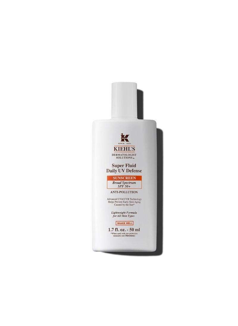 Kiehl's Super Fluid UV Defense Daily Facial Sunscreen SPF 50+, Lightweight Matte Finish, Protects Against UVA/UVB Rays & Pollution, Vitamin E & Baicalin, Non-comedogenic, Paraben-free, Fragrance-free